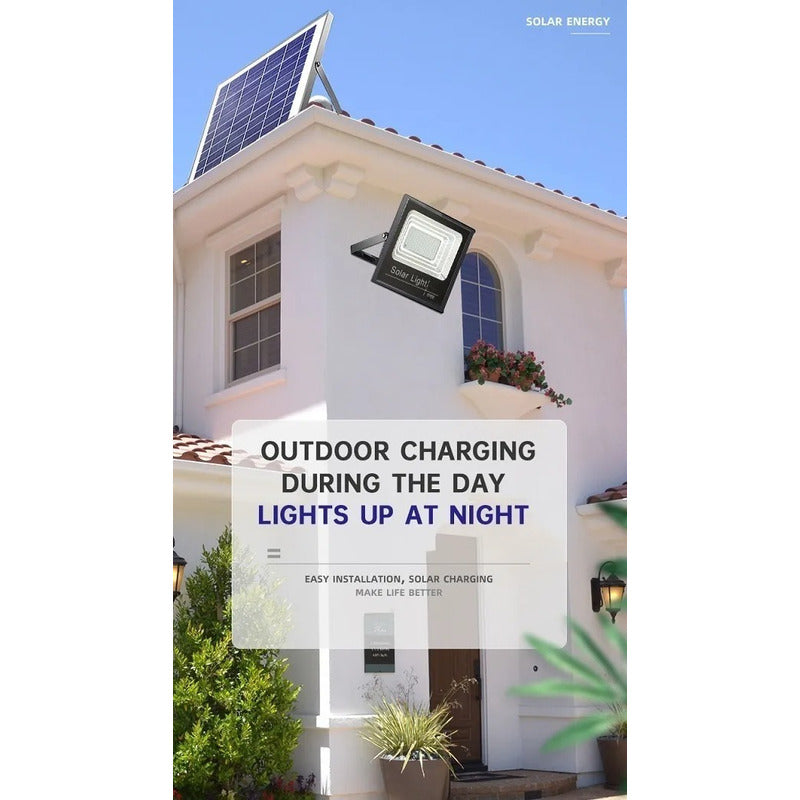 Foco Reflector 300w + Control + Panel Solar Ip66 Negro Fría