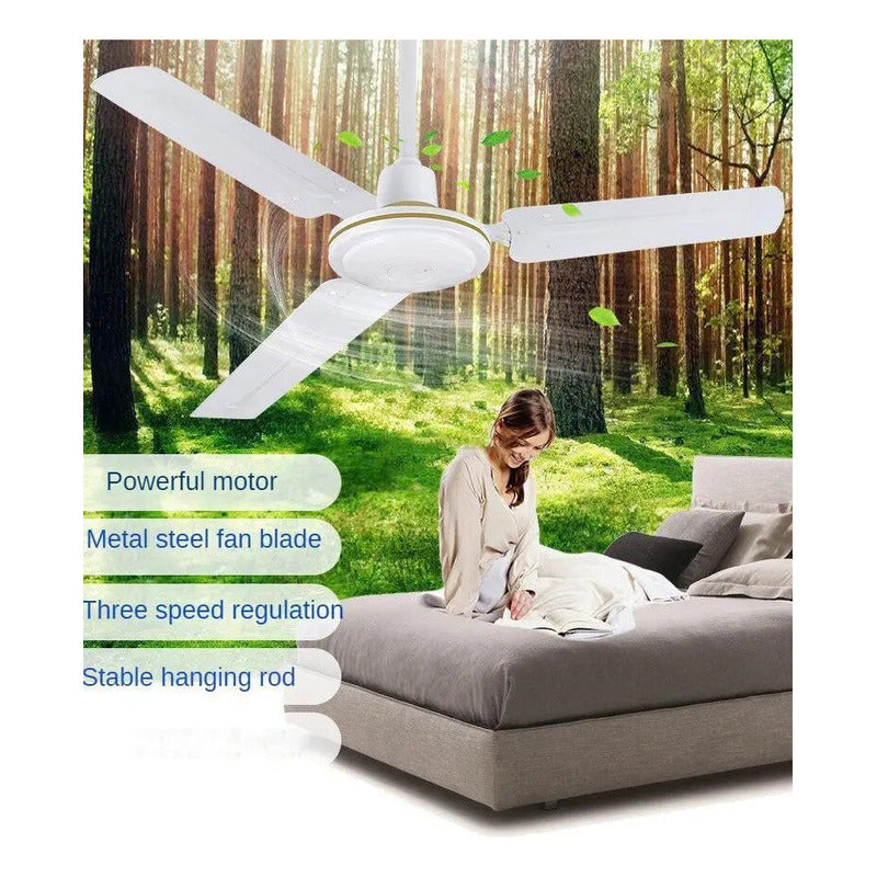 Ventilador De Techo 56 Pulgadas Metal 3 Aspas 5 Tiempos 75w 1.422 M 50hz Blanco Blanca Metálica 3