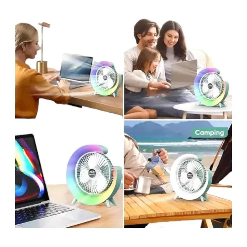 Ventilador De Mesa Con Lámpara Luz Led 2 En 1 Recargable Usb 16.5 Cm 50 Hz/ 60 Hz Blanco Plástico 3