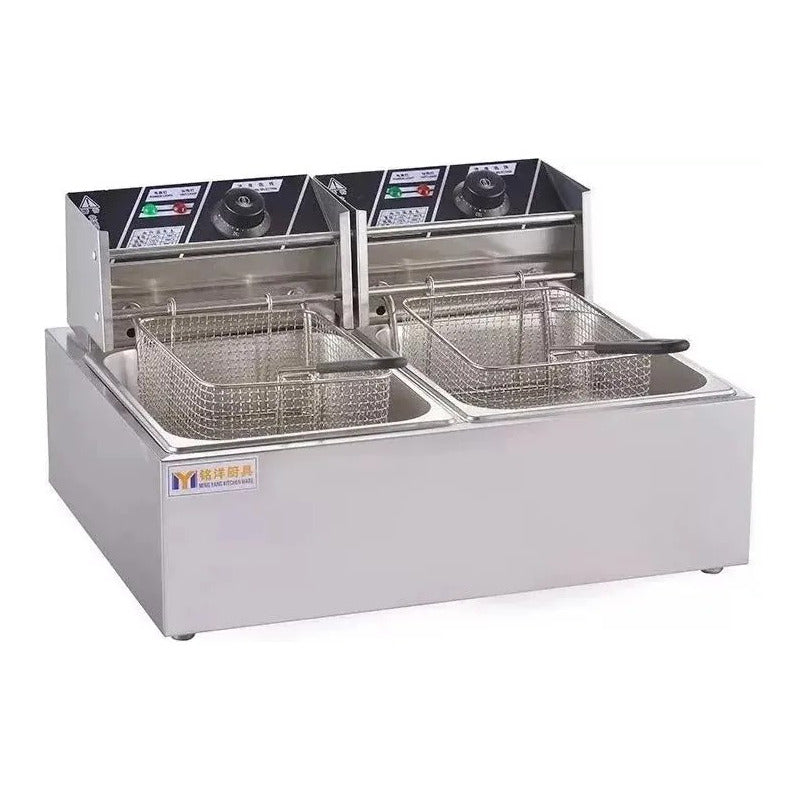 Freidora Electrica Doble 12l Aceite Altaa Eficiencia Grande Plateado