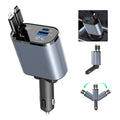 Cargador Retráctil Para Coche Cargador Usb C 4 En 1 De 60 W Plateado