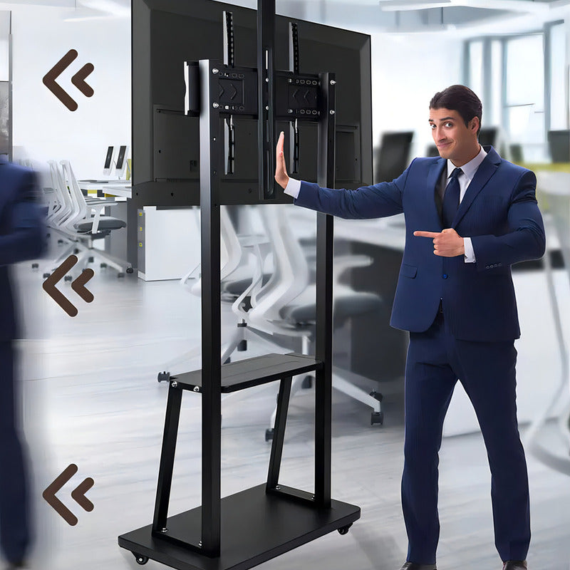 Soporte Tv Rack Movil Con Ruedas 32 A 55 Base Pedestal Stand Color Negro