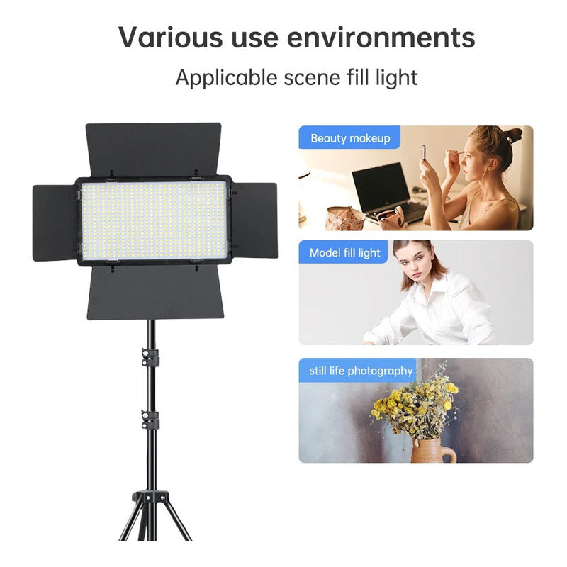 Luz Relleno Con Trípode Kit Profesional Reflector Pro 600led Negro Blanco Frío