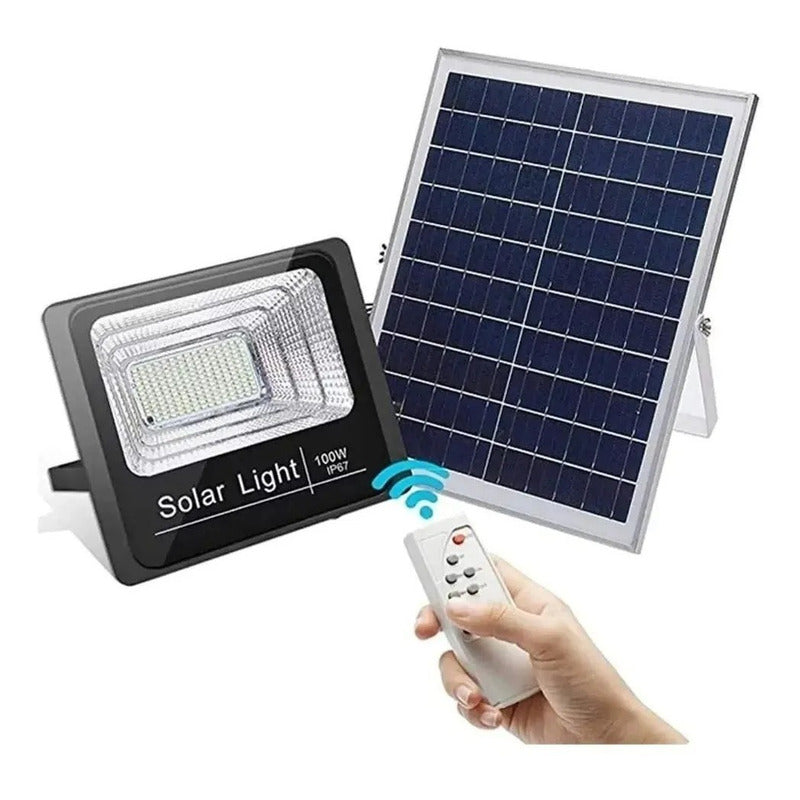 Lampara Foco Solar 120 Led 100w + Panel Solar Control Remoto Negro Fría