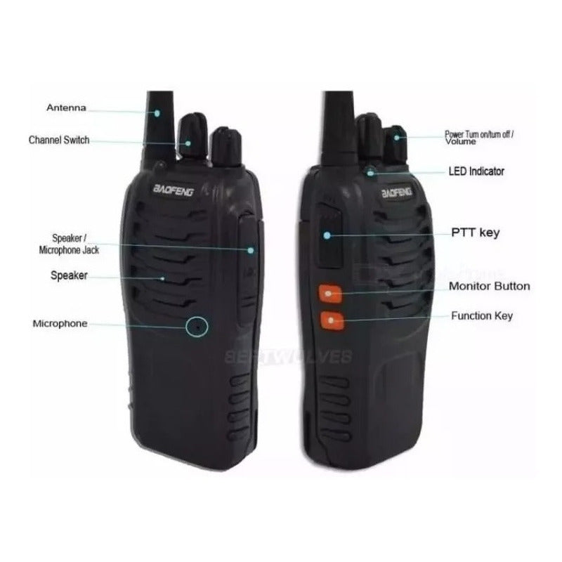 2 Radio Transmisor Walkie Talkie Bf-888s Baofeng Woki Toki Negro 400-470 Mhz