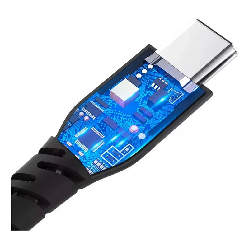 Cable De 3mts De Largo Modelo Usb C Reforzado Carga Rapida Negro