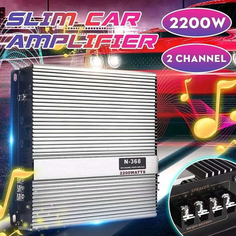 Amplificador Auto 2200w Estéreo Audio 2 Canales 12v Plata