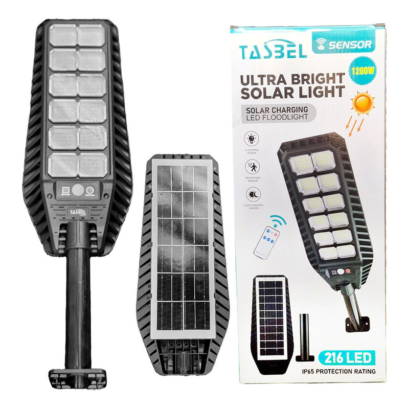 Pack X3 Foco Solar 1200w + Sensor + Soporte + Control Remoto Negro Blanco Frío
