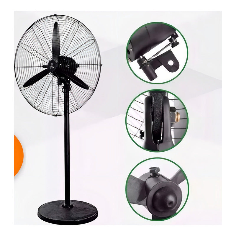 Ventilador Industrial De Piso Tipo Turbina De Alta Potencia 69 Cm Negro Acero 3
