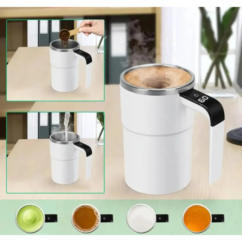 Taza Auto Agitable Mezcladora Para Café Bebidas Magnética Frio Calor Térmica Blanco