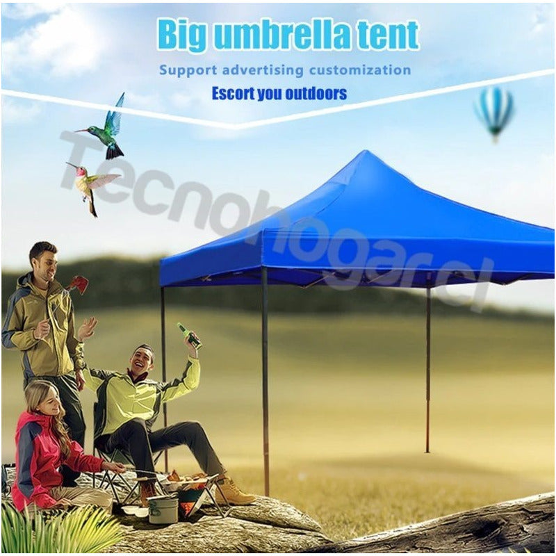 Toldo 3x3 Plegable Metálico Inoxidable Lona, Resiste Lluvia Azul