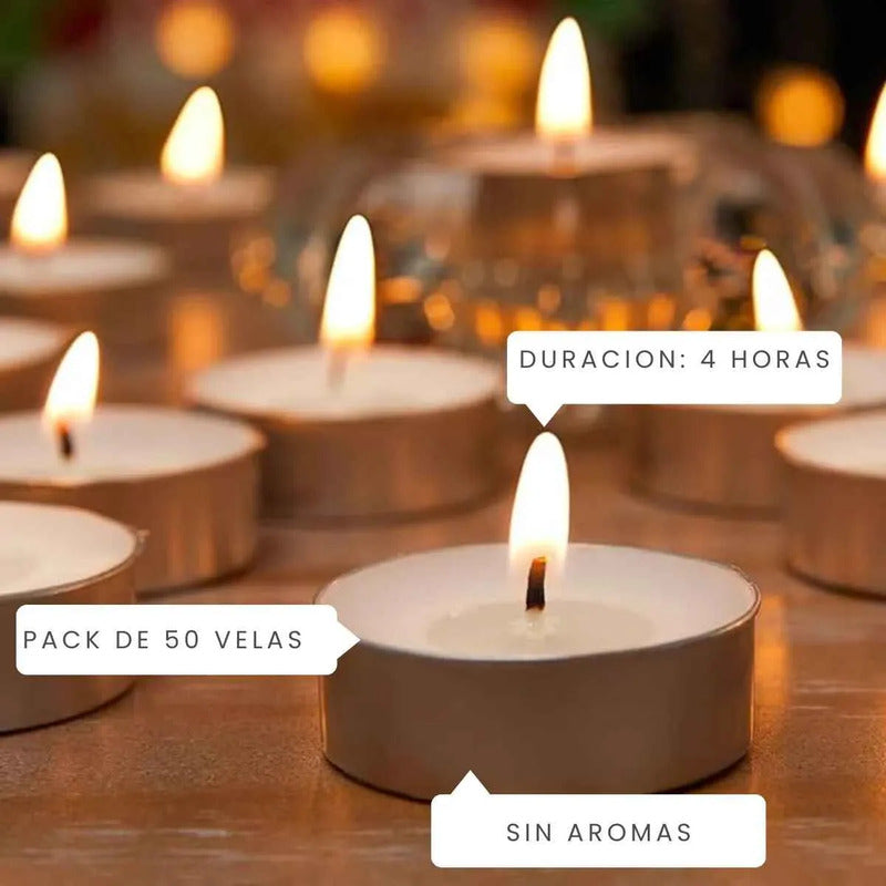 Pack Velas Tealight Blancas Decorativas Hogar Oficina 50/150 Blanco Lisa Sin Aroma 50