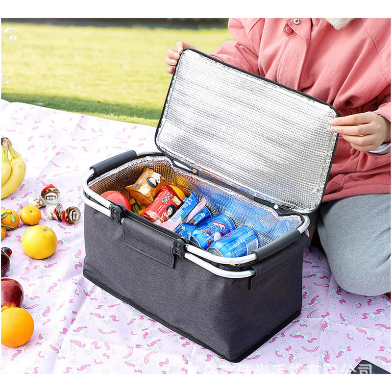 Canasto Picnic 4 Personas Cesta Térmica Impermeable Camping Gris 2