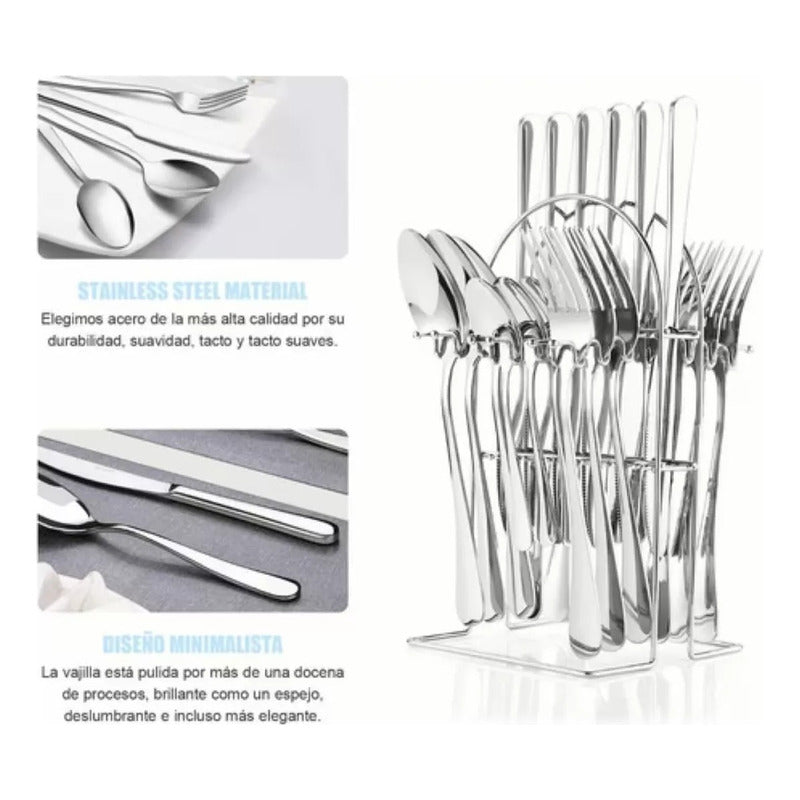 Set De Cubiertos Cucharas Cuchillos 24 Piezas Para El Hogar  Plateado