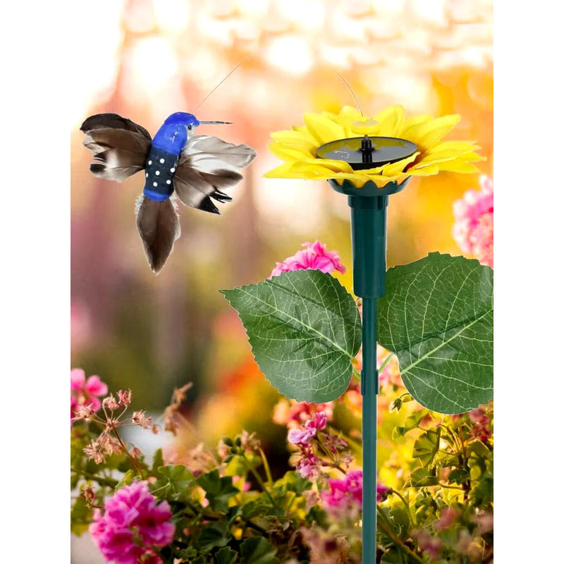 Estaca Solar Giratoria Colibrí Jardin Picaflor En Girasol Amarillo