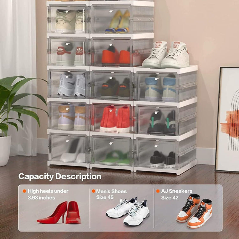 Pack X6 Caja Organizadora De Zapatos Transparente Resistente Blanco Lisa