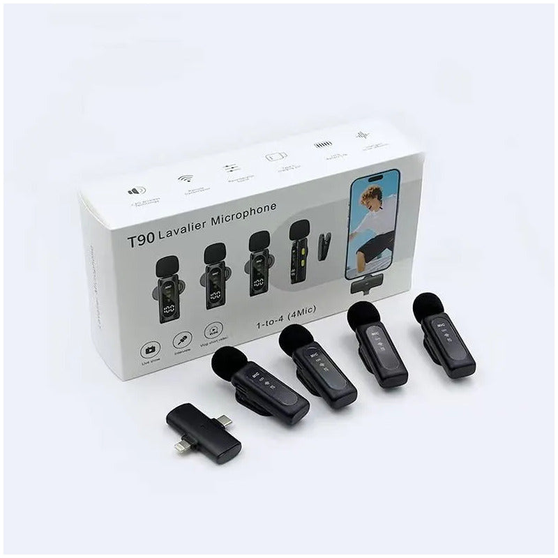 Pack X4 Microfonos De Contenido Bluetooth Lavalier Inalámbri Negro