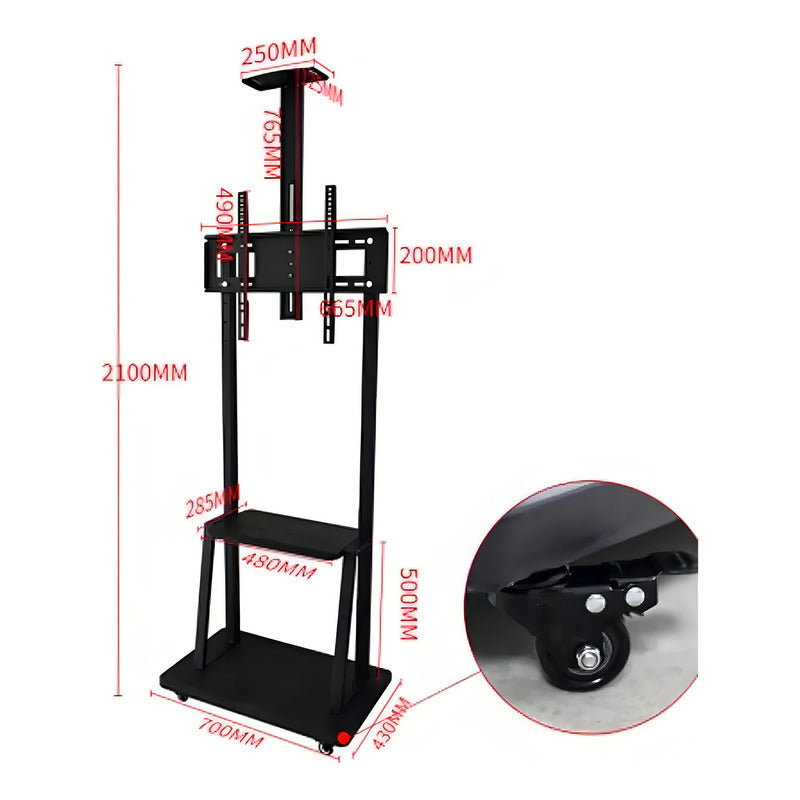 Soporte Tv Móvil Ruedas 32-70  Negro Altura Ajustable Ruisu 1700