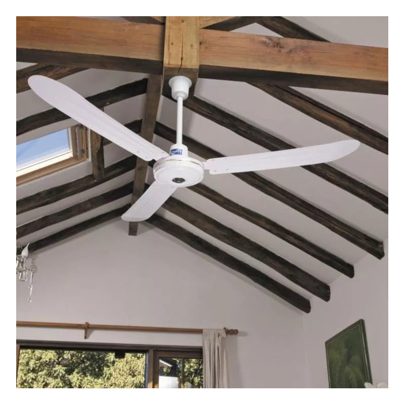 Ventilador De Techo 56 Pulgadas Metal 3 Aspas 5 Tiempos 75w 1.422 M 50hz Blanco Blanca Metálica 3