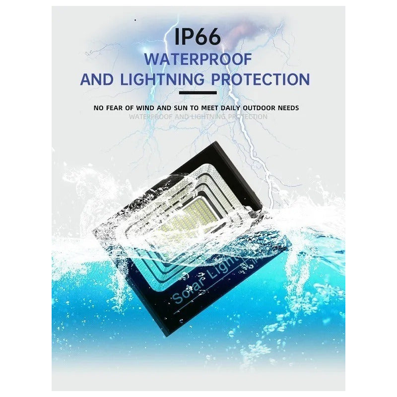 Foco Reflector 300w + Control + Panel Solar Ip66 Negro Fría