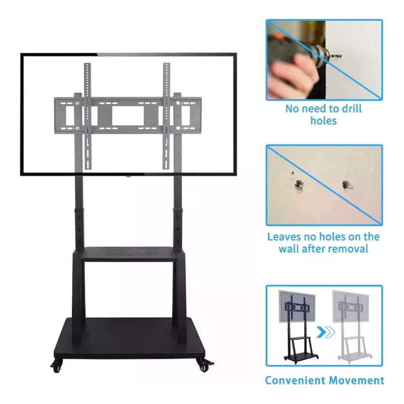 Soporte Tv Rack Movil Con Ruedas 32 A 55 Base Pedestal Stand Negro