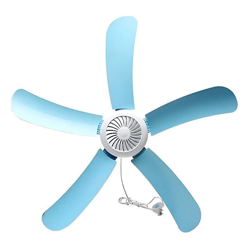 Ventilador 5 Aspas Colgante Con Enchufe A La Corriente 55 Cm 50 Blanco Celeste 30 5