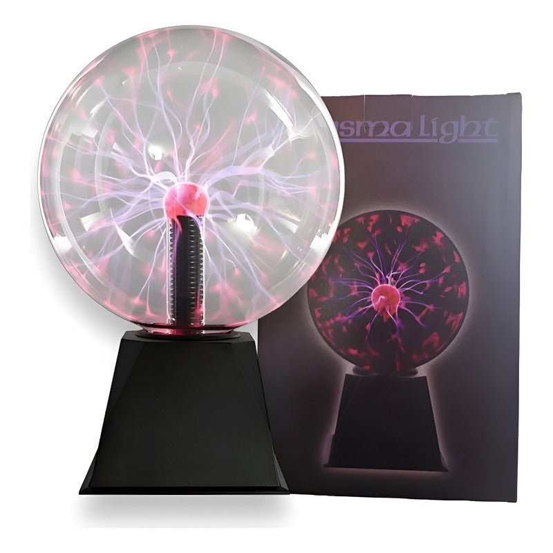 Lámpara Mesa Tesla Plasma Energia Tactil Bola Rayos Velador Negro Transparente