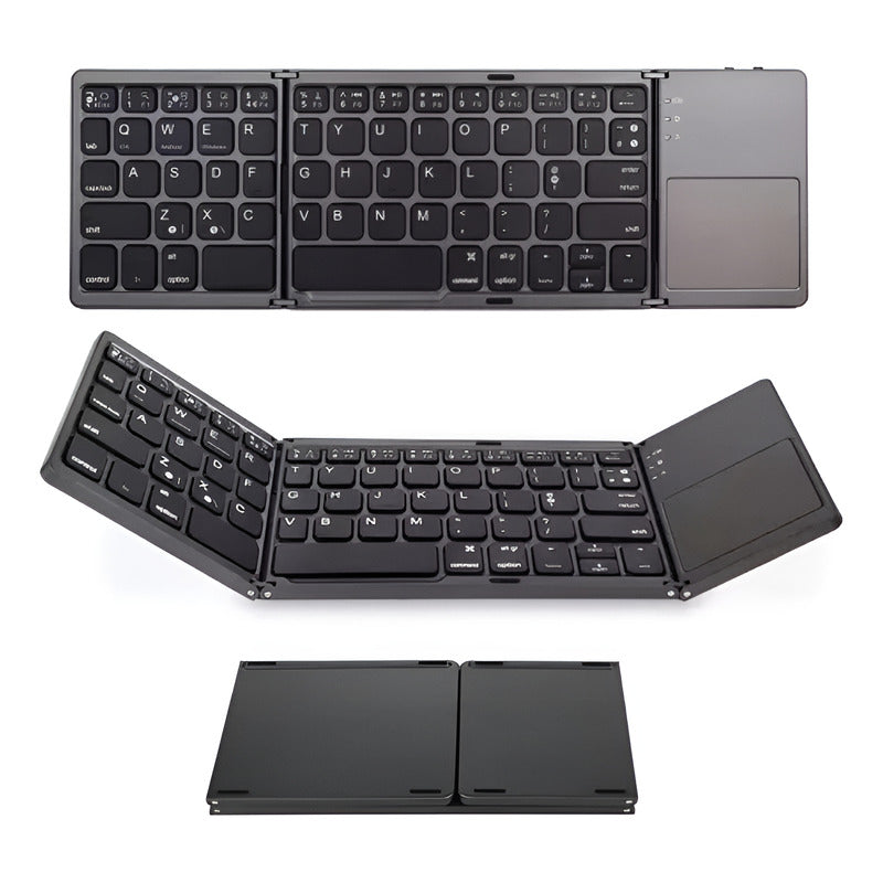 Mini Teclado Con Trackpad Bluetooth Plegable Recargable Negro Español Latinoamérica