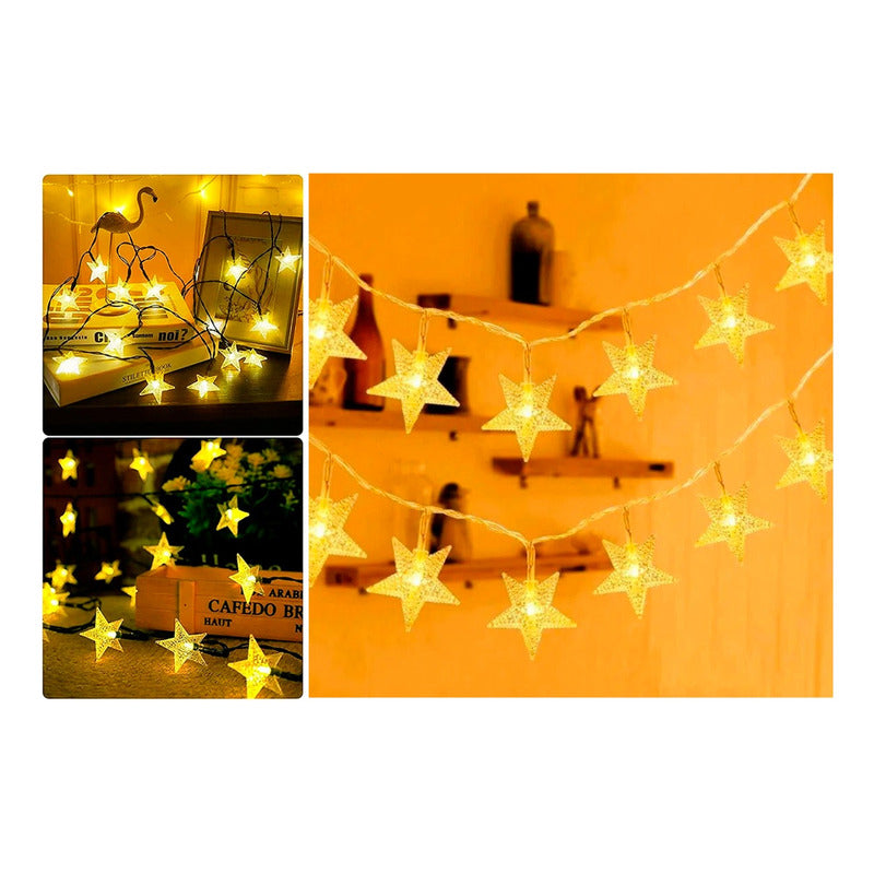 Pack X6 Estrellas Led Solar Cálida Multicolor Navidad Lineal