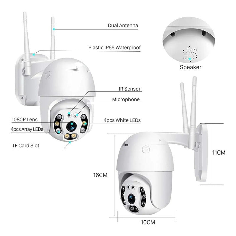 Cámara De Seguridad Domo Exterior Wifi Jortan 360° Full Hd Ip66 Blanco