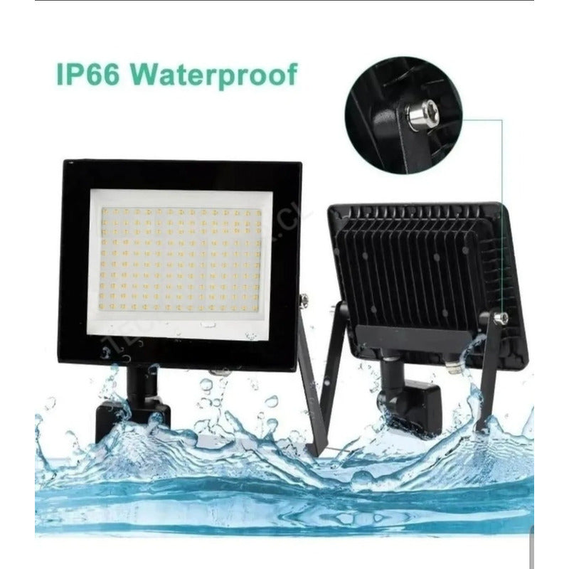 Foco Led Con Sensor De Movimiento 100w Resistente Al Agua Negro Blanco Frío