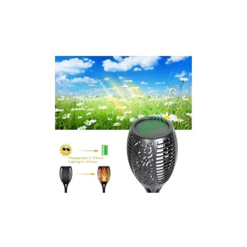 Antorcha Estaca De Fuego Solar Led Carga Automatica Lluvia Negro