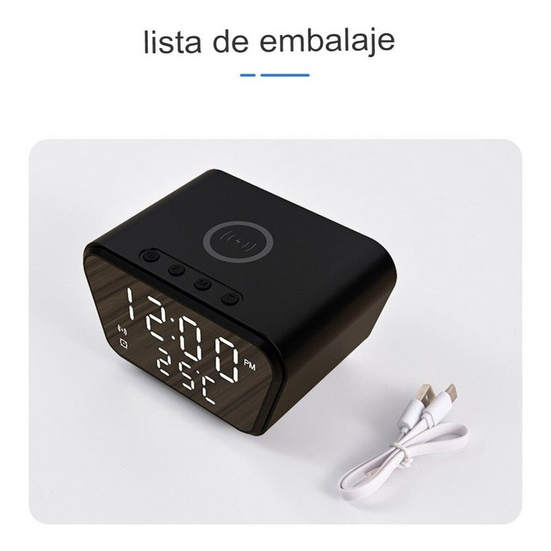 Reloj Despertador Con Cargador Inalámbrico Y Termómetro Negro