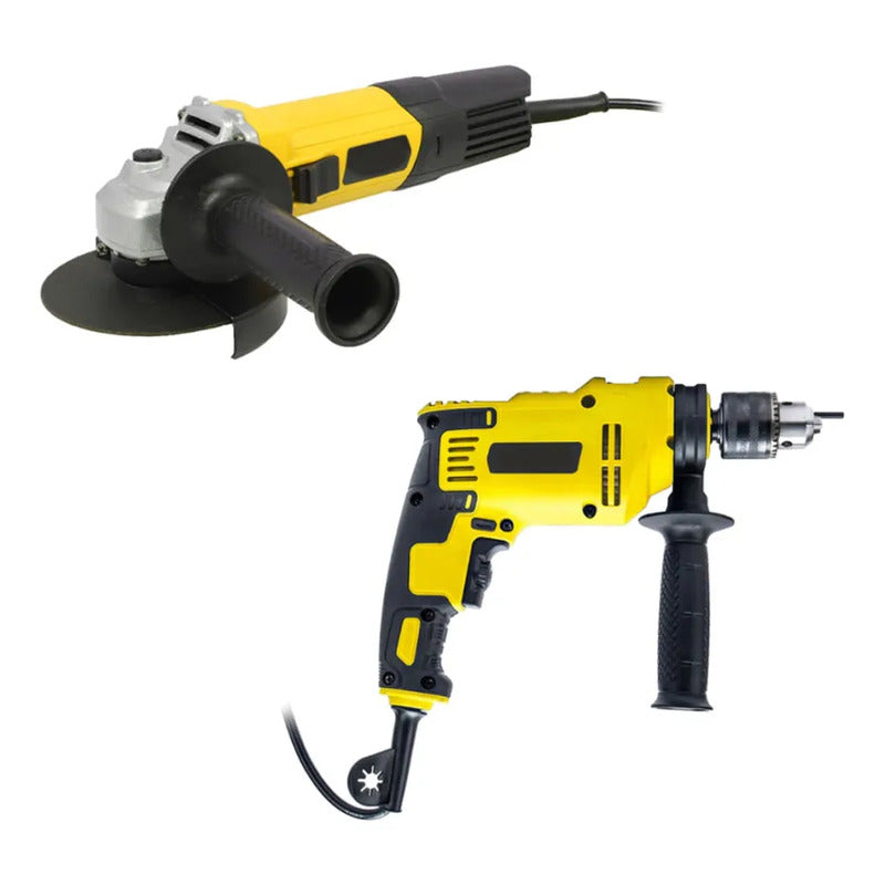 Pack Esmeril Eléctrico Con Taladro De Impacto Con Accesorios Amarillo 50 / 60 Hz