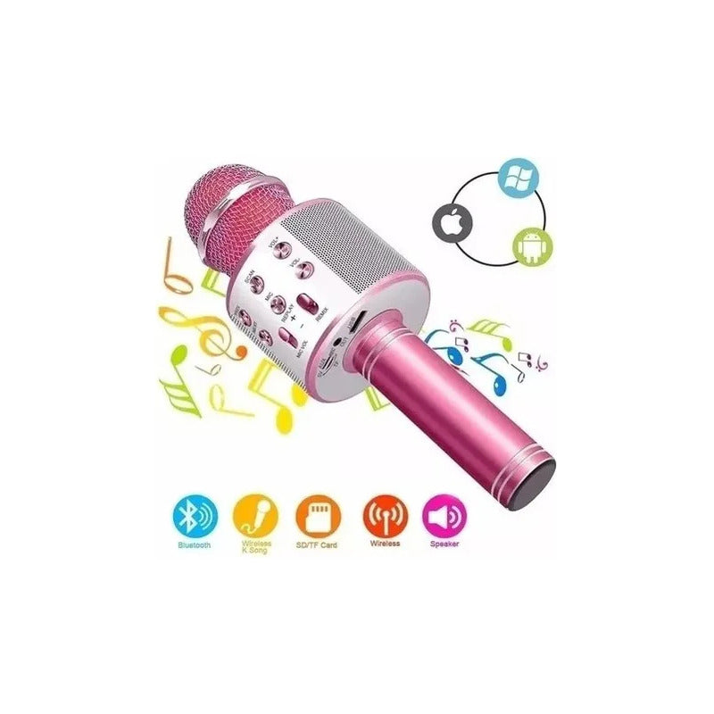 Micrófono Bluetooth Karaoke Negro - Portátil Para Niños Azul-rosa-dorado