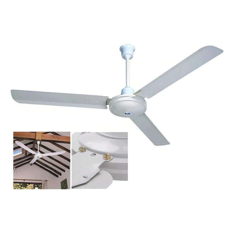 Pack X3 Ventiladores De Techo Metal 3 Aspas 142 Cm Color De La Estructura Blanco Color De Las Aspas Blanco Frecuencia 50 Material De Las Aspas Metalico 1.42 M Aluminio