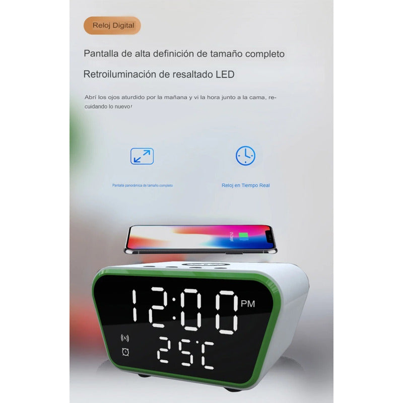 Reloj Despertador Con Cargador Inalámbrico Y Termómetro Negro