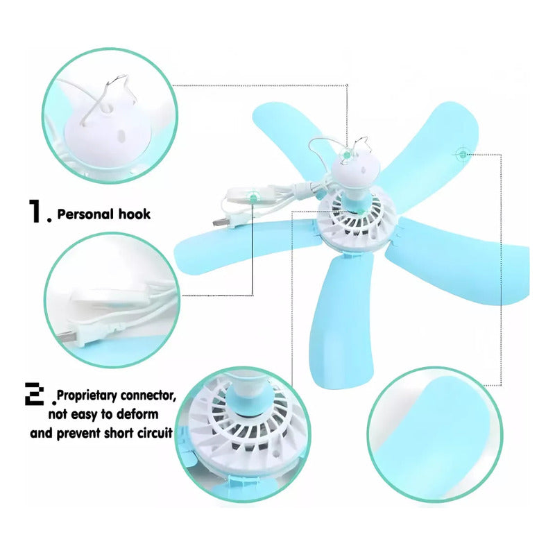 Ventilador 5 Aspas Colgante Con Enchufe A La Corriente 55 Cm 50 Blanco Celeste 30 5