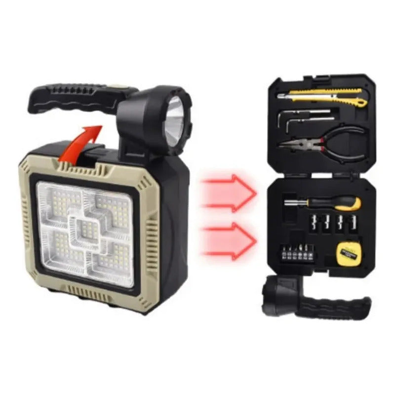 Linterna + Kit Herramientas Luz Recargable Solar Con 3 Modos Blanco Gris