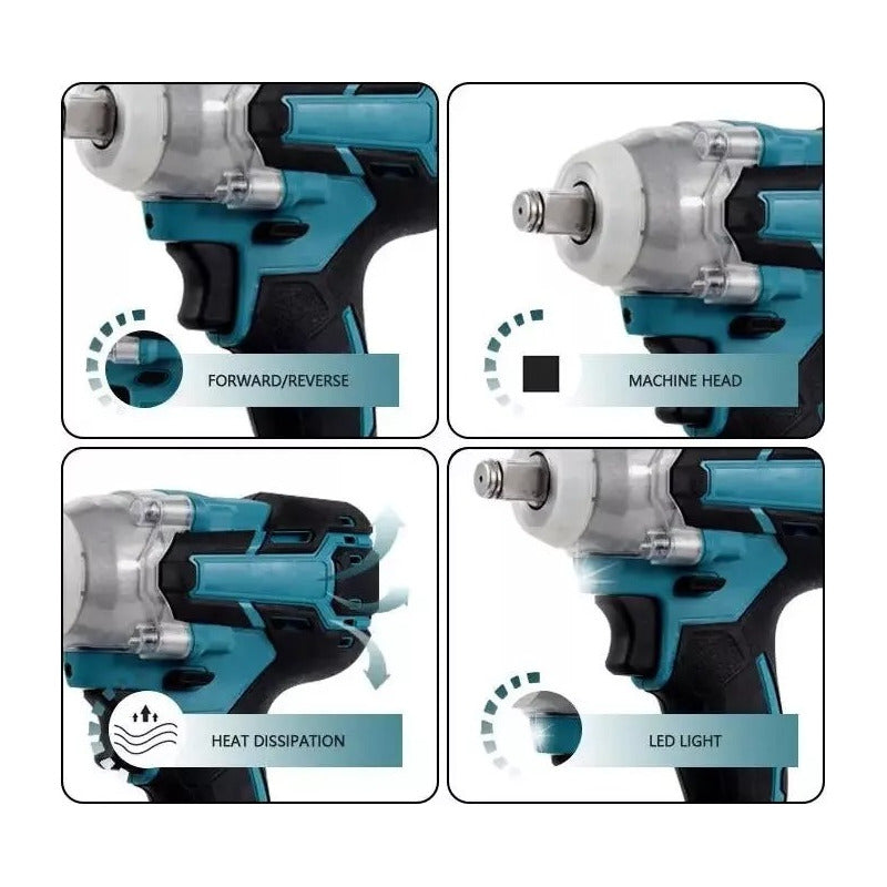 Llave Impacto Inalambrico 2 Baterias Brocas Desatornillador Turquesa 48v 50