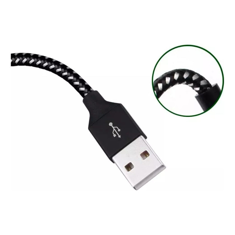 Cable De 3mts De Largo Modelo Usb C Reforzado Carga Rapida Negro