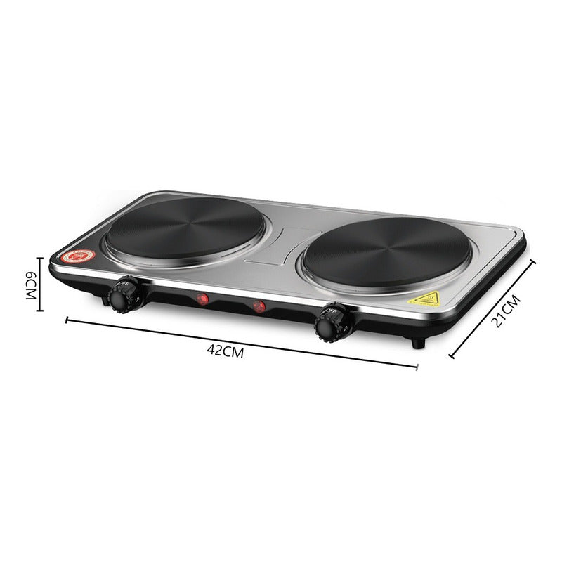 Cocina Electrica Portatil Encimera Doble Plato  - Negro