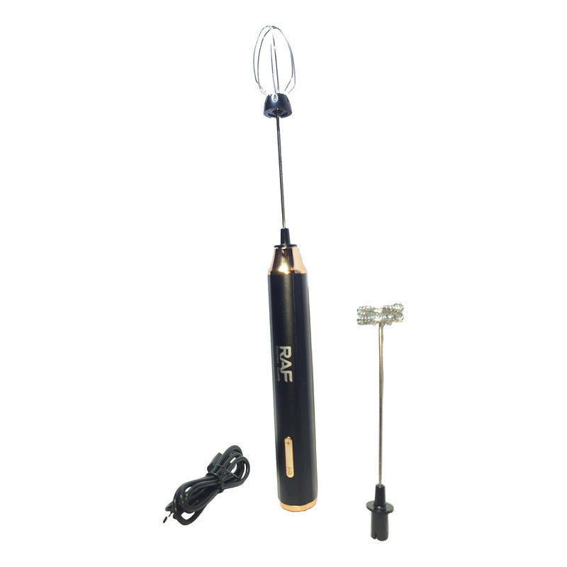 Batidora Electrica Espumador Recargable Raf 10w 2 En 1 Negro