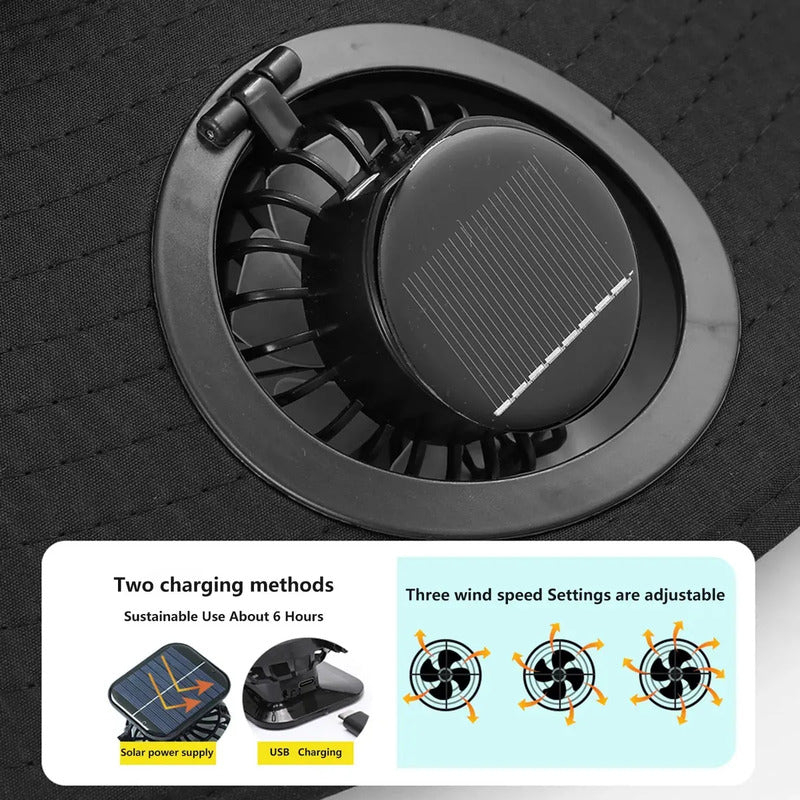 Sombrero Ventilador Solar Integrado Para Verano Con Usb Gris L Camuflaje