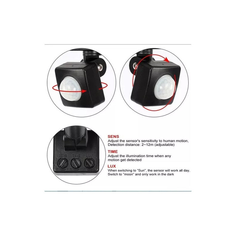 Foco Led Con Sensor De Movimiento 100w Resistente Al Agua Negro Blanco Frío