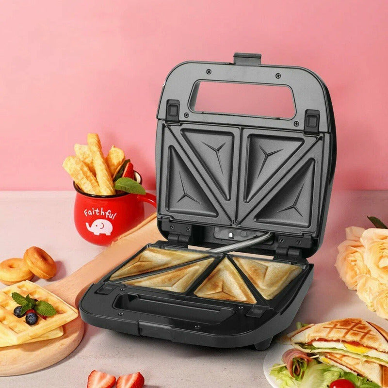 Wafflera 3 En 1 Genérica Tostador Grill De Carne Teflon Gris Oscuro