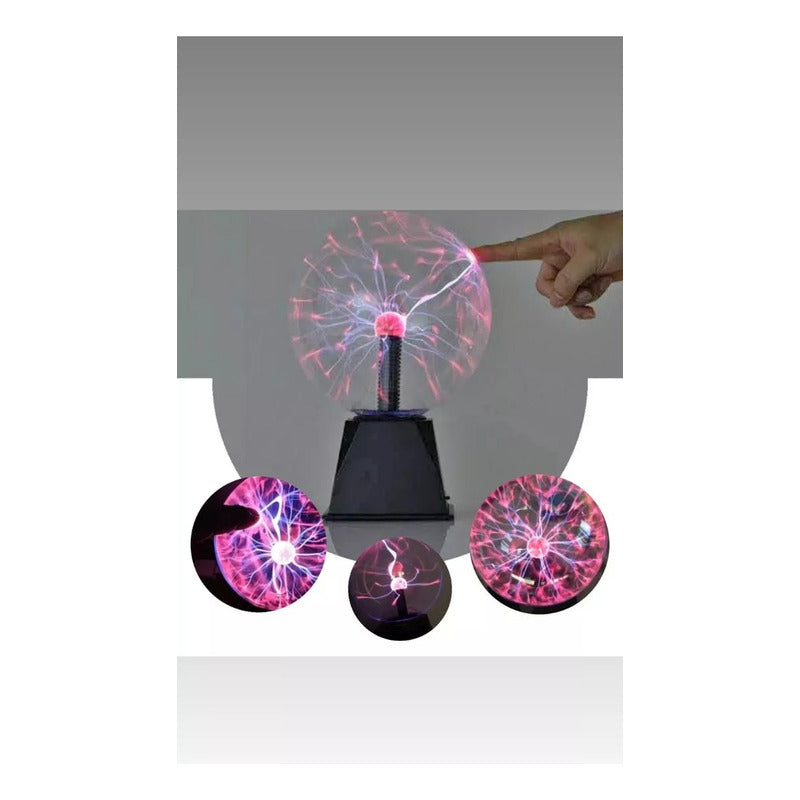 Lámpara Mesa Tesla Plasma Energia Tactil Bola Rayos Velador Negro Transparente