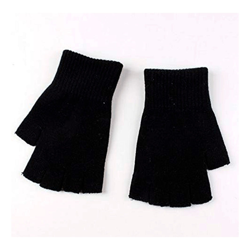 Guantes De Lana Sin Dedos Medio Dedo Caliente De Invierno Negro