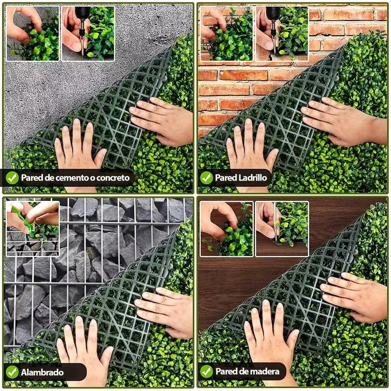 Pack X6 Pasto Planta Enredadera Malla Vallas Cercas Hojas  Verde Musgo