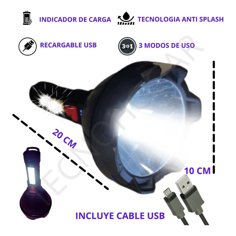 Linterna Grande Led Usb, Recargable, Anti Splash Recargable Fría